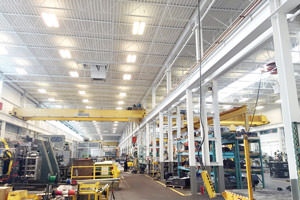 industrial painting in Elkhart, Indiana showing painted ceiling and beams